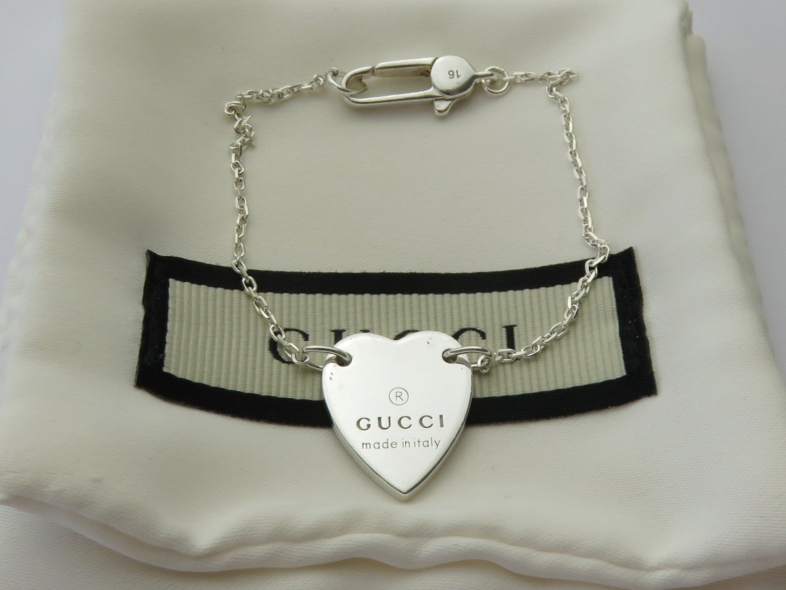 Gucci Sterling Silver Trademark Heart Bracelet Price Includes US Tariff