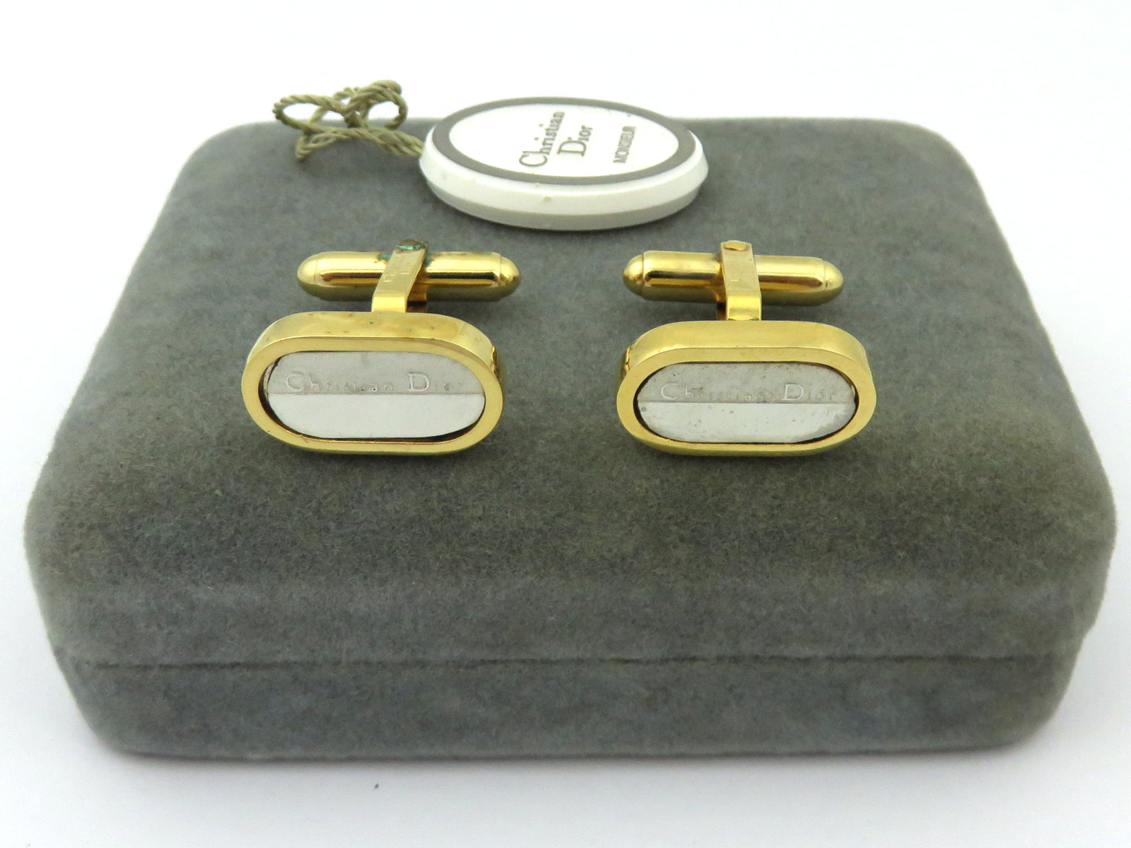 Christian Dior Gold Silver Tone Metal Logo Cufflinks Price Includes US Tariff