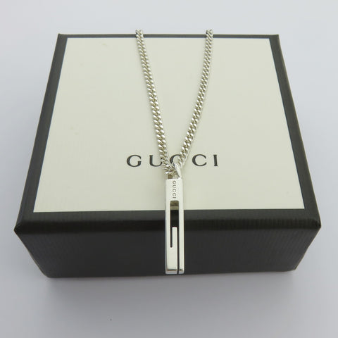 Gucci 925 Silver Stencil G Logo Unisex Pendant Necklace Authentic with Box