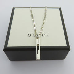 Gucci 925 Silver Stencil G Logo Unisex Pendant Necklace Authentic with Box