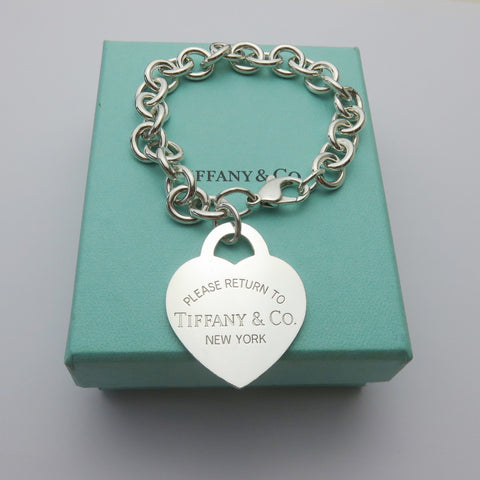 TIFFANY & CO Return to Tiffany Lg Heart 925 Silver Bracelet Authentic Pouch Box