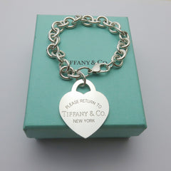 TIFFANY & CO Return to Tiffany Lg Heart 925 Silver Bracelet Authentic Pouch Box