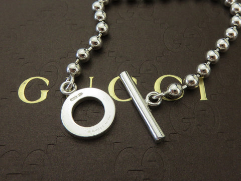 Gucci Sterling Silver Beaded Chain Circle Toggle Bracelet