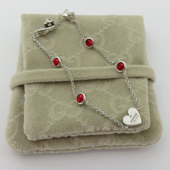 Gucci 925 Sterling Silver 4 Stone Links Heart Tag Bracelet with Pouch