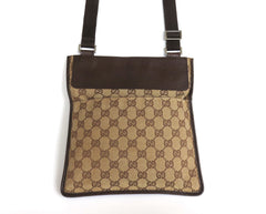 Authentic GUCCI Brown GG Monogram Canvas Leather Unisex Cross Body Bag Purse