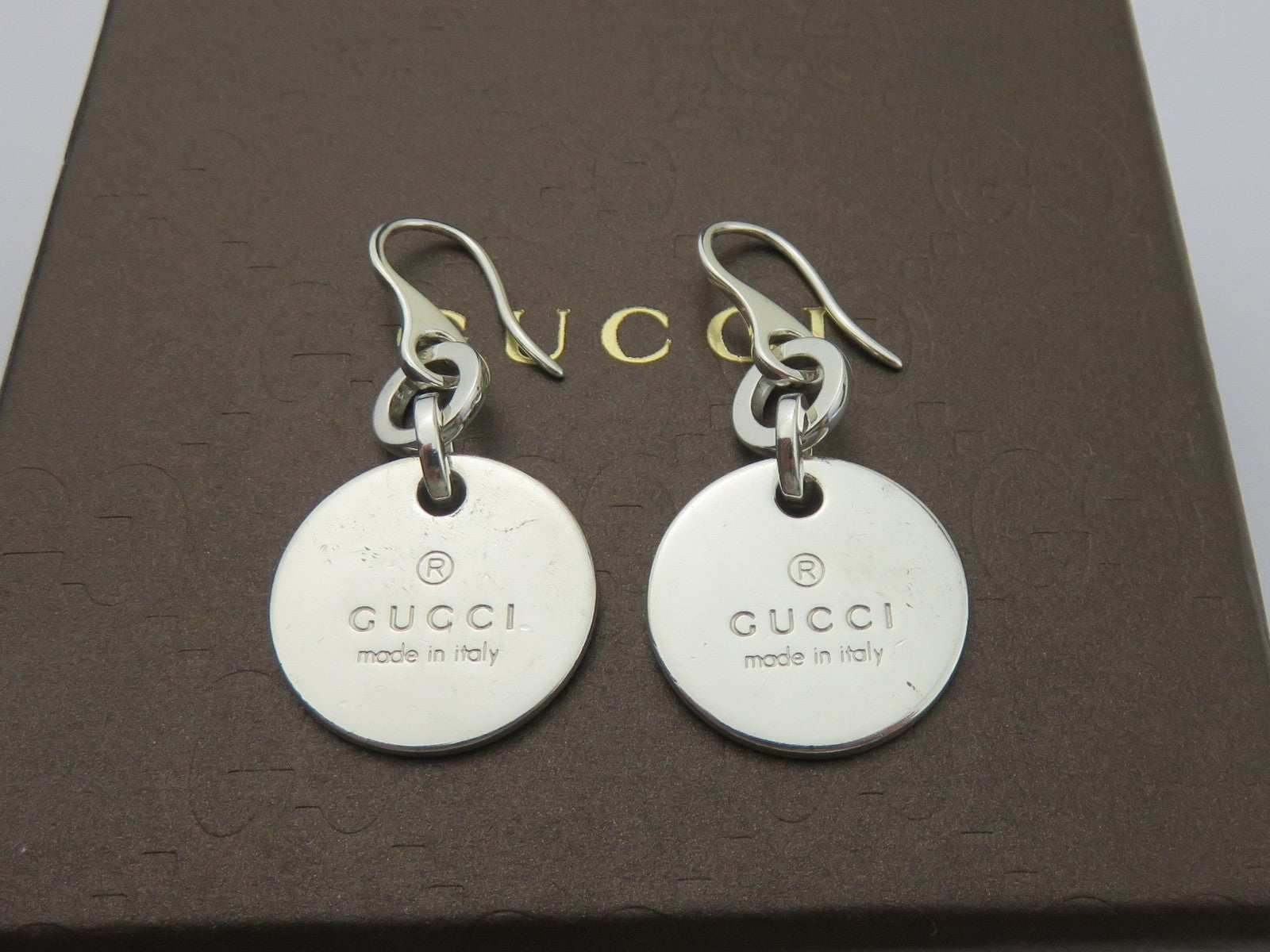 Gucci Sterling Silver Trademark Round Dangle Earrings Price Includes US Tariff