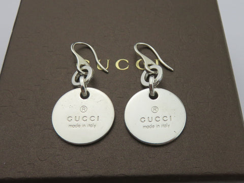 Gucci Sterling Silver Trademark Round Dangle Earrings Price Includes US Tariff