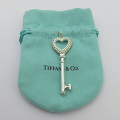 Tiffany & Co 925 Silver Blue Enamel Large Beaded Heart Key Pendant Charm Pouch