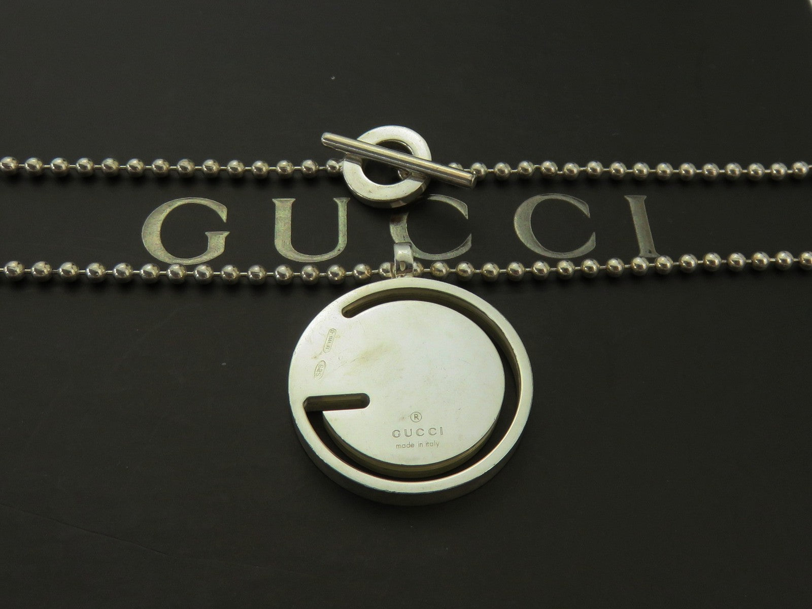 Gucci Sterling Silver G Logo Ball Chain Toggle Pendant Price Includes US Tariff