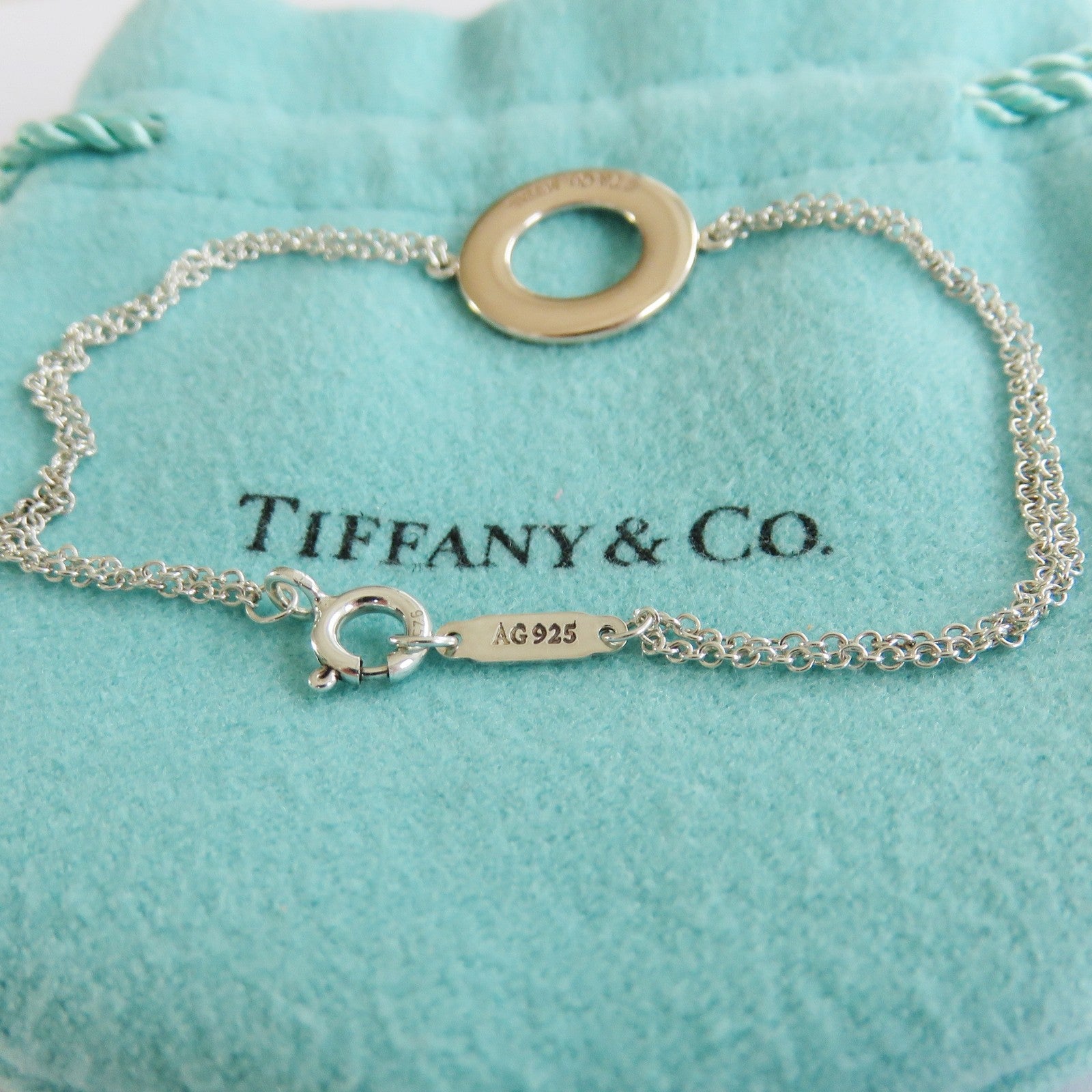 TIFFANY & CO 925 Silver Rubedo Metal1837 Circle Bracelet Authentic with Pouch