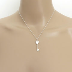 Tiffany & Co 925 Sterling Silver Heart Key Diamond Pendant Necklace with Box
