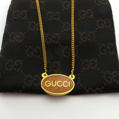 Gucci Vintage Gold Tone Metal Oval Tag Pendant Necklace