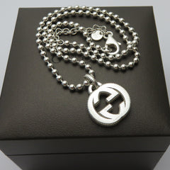 Gucci 925 Sterling Silver Interlocking G Ball Chain Unisex Necklace with Box
