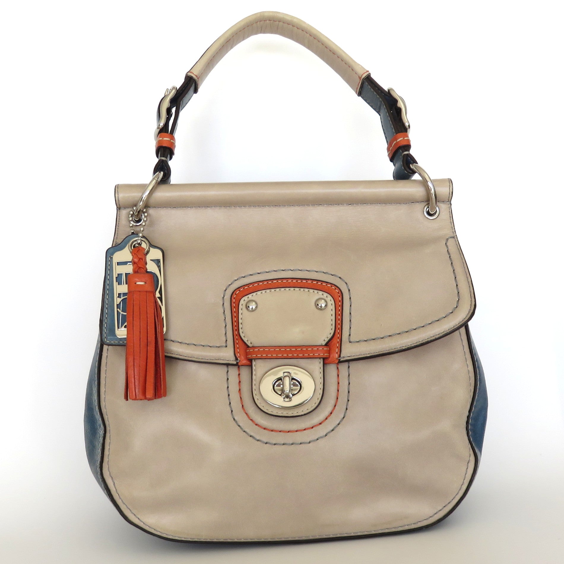 Coach 70th Anniversary Limited Edition Willis Colorblock Tan Blue Orange Handbag
