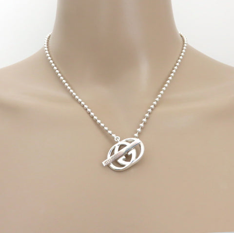 Gucci 925 Sterling Silver Interlocking G Toggle Unisex Necklace with Pouch