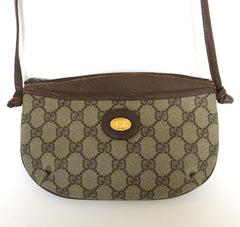 GUCCI Vintage Brown GG Monogram Canvas Leather Small Cross Body Shoulder Bag