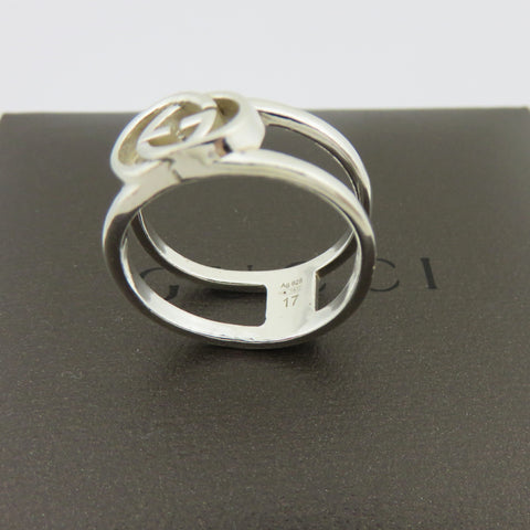GUCCI 925 Sterling Silver Interlocking G Logo Ring Size 7.5 with Ring Box