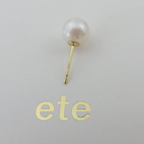 ete K18 Yellow Gold 7.2 mm Japanese Akoya Pearl Stud Earrings with Box