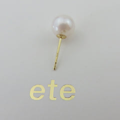 ete K18 Yellow Gold 7.2 mm Japanese Akoya Pearl Stud Earrings with Box