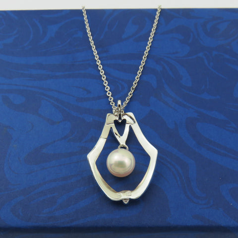 Mikimoto 925 Sterling Silver Open Frame Akoya Pearl Pendant Necklace 46cm