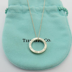 TIFFANY & CO 925 Sterling Silver 1837 Circle Pendant Necklace with Pouch