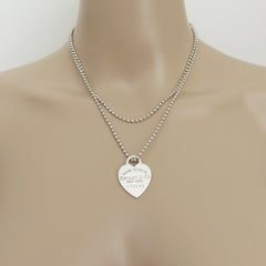 TIFFANY & CO 925 Silver Return to Tiffany Heart Tag Long Beaded Chain Necklace