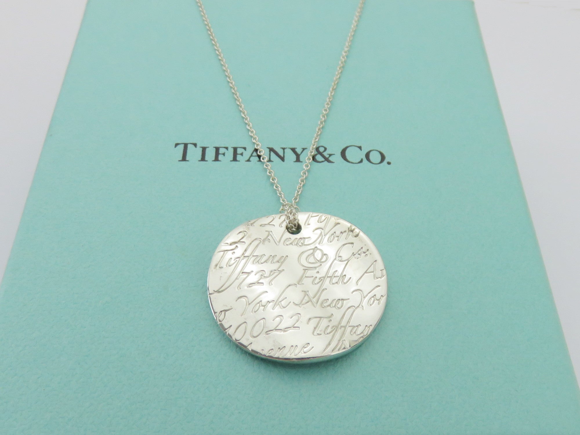 TIFFANY & CO 925 Silver Notes Round Circle Pendant Necklace with Box