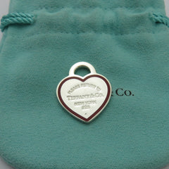 TIFFANY & CO 925 Silver Red Enamel Border Return to Tiffany Medium Heart Charm 