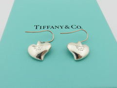 TIFFANY & CO 925 Sterling Silver Carved Heart Dangle Earrings with Box