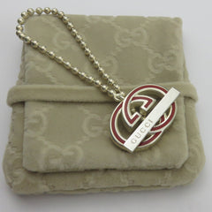 Gucci 925 Sterling Silver Red Enamel Interlocking G Toggle Bracelet with Pouch