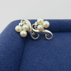 Mikimoto 925 Sterling Silver 3 Akoya Pearl Cluster Screw On Earrings