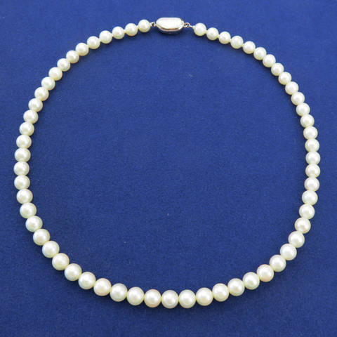 Japanese Vintage Akoya Pearl Strand Necklace 6.5-7mm Silver Clasp 42cm