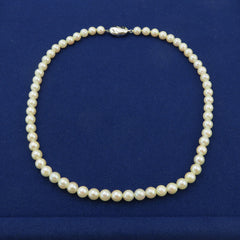 Japanese Vintage Akoya Pearl Strand Necklace 6.5-7mm Silver Clasp 42cm