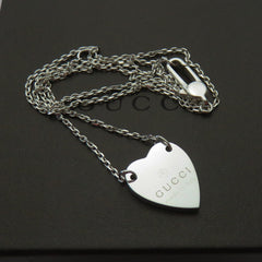 Gucci 925 Sterling Silver Trademark Heart Pendant Necklace Made in Italy