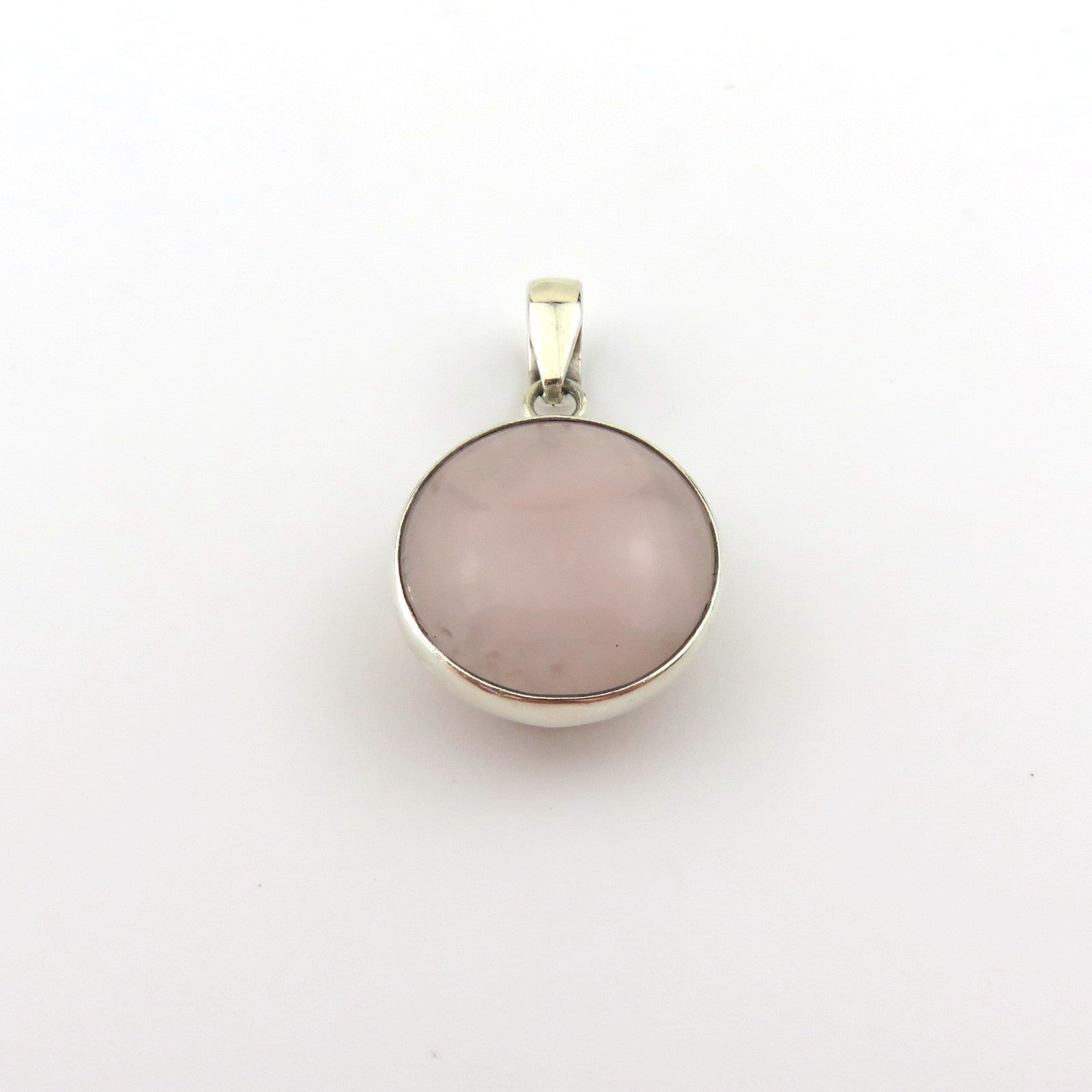 Natural Rose Quartz Pendant 925 Sterling Silver Charm Round Handmade 1.9cm Box