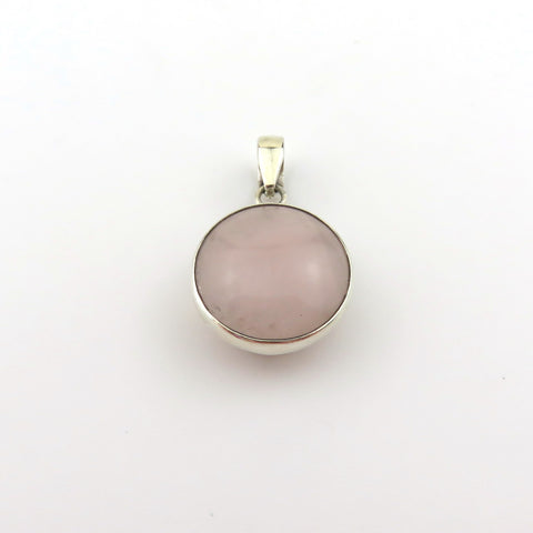 Natural Rose Quartz Pendant 925 Sterling Silver Charm Round Handmade 1.9cm Box