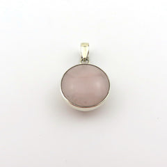 Natural Rose Quartz Pendant 925 Sterling Silver Charm Round Handmade 1.9cm Box