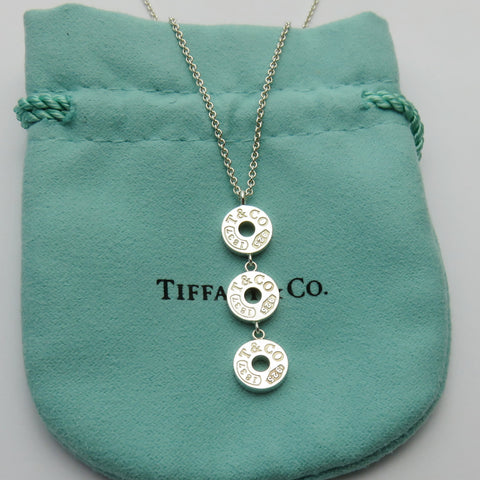 TIFFANY & CO 925 Sterling Silver 1837 Triple Drop Circle Pendant Necklace