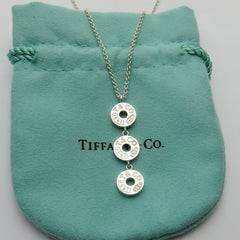 TIFFANY & CO 925 Sterling Silver 1837 Triple Drop Circle Pendant Necklace 