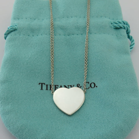 TIFFANY & CO 925 Silver Return to Tiffany Heart Tag Double Chain Necklace