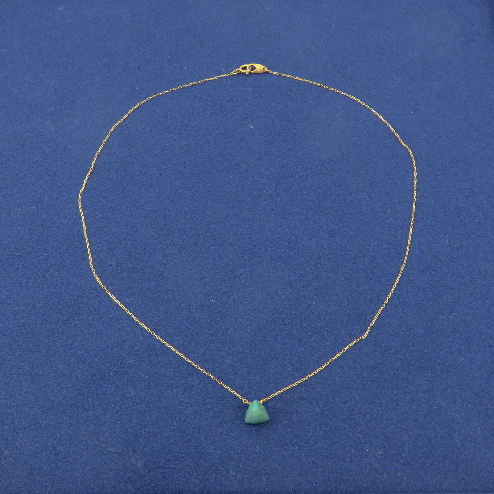 ete 10K Yellow Gold Green Gemstone Necklace Japanese Designer 40cm with Box