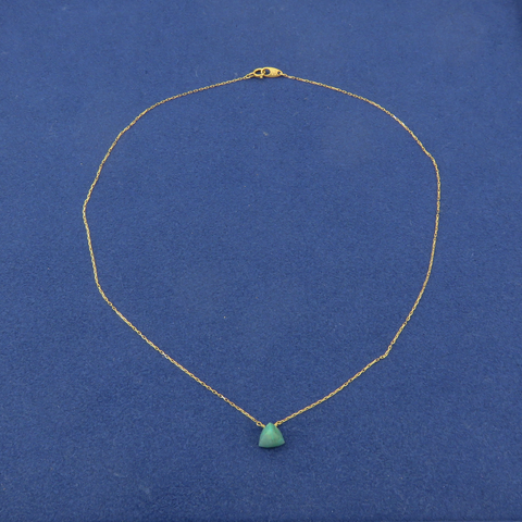 ete 10K Yellow Gold Green Gemstone Necklace Japanese Designer 40cm with Box