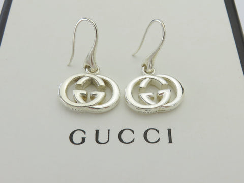 Gucci 925 Silver Interlocking G Dangle Earrings with Box Pouch Made in Italy