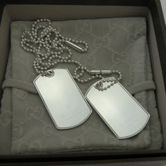Gucci 925 Sterling Silver Double Dog Tag Ball Chain Unisex Necklace w/ Box Pouch
