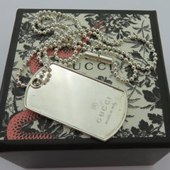 Gucci 925 Sterling Silver Dog Tag Unisex Pendant Necklace with Box Made in Italy