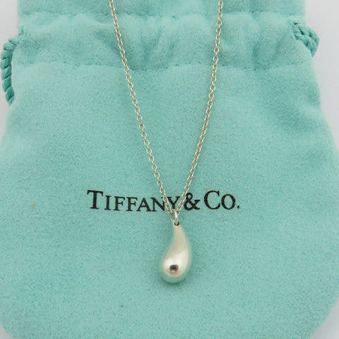 Tiffany & Co 925 Sterling Silver Teardrop Pendant Necklace with Pouch