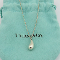 Tiffany & Co 925 Sterling Silver Teardrop Pendant Necklace with Pouch