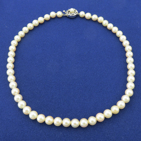 Japanese Vintage Akoya Pearl Strand Necklace 7.5-8mm Silver Clasp 42cm