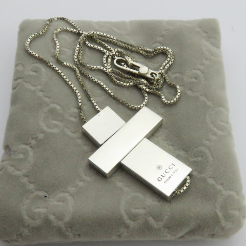 Gucci 925 Sterling Silver Large Cross Unisex Pendant Necklace with Pouch
