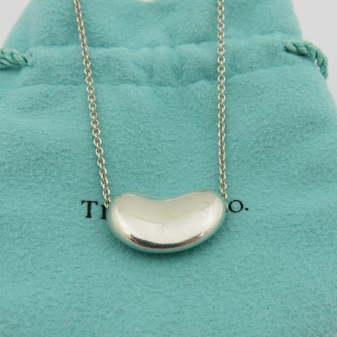 TIFFANY & CO 925 Sterling Silver Large Bean Pendant Necklace with Pouch